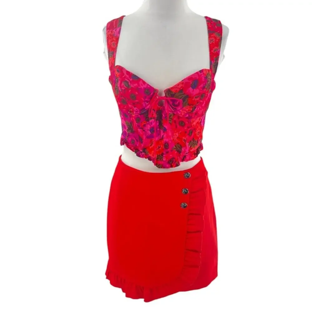 Tory Burch Sport Tech twill ruffled golf‎ skort red ruffle snap sz 2